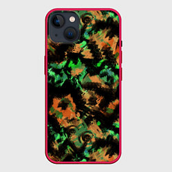 Чехол для iPhone 14 Plus Зелено-оранжевый осенний абстрактный узор, цвет: 3D-малиновый