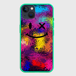 Чехол для iPhone 14 Plus Смайлик с брызгами краски, цвет: 3D-мятный