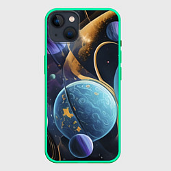 Чехол для iPhone 14 Plus Планеты во вселенной, цвет: 3D-мятный