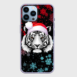 Чехол для iPhone 14 Pro Max НОВОГОДНИЙ БЕЛЫЙ ТИГР В НЕОНЕ, цвет: 3D-светло-сиреневый