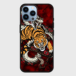 Чехол для iPhone 14 Pro Max Тигр со Змеёй 2022, цвет: 3D-черный