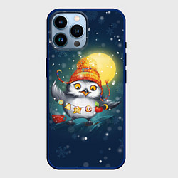 Чехол для iPhone 14 Pro Max Новогодняя ночная совушка, цвет: 3D-тёмно-синий