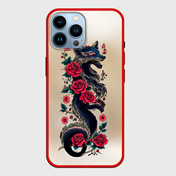 Чехол для iPhone 14 Pro Max Irezumi - татуировка лиса в розах, цвет: 3D-красный