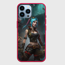 Чехол для iPhone 14 Pro Max Jinx fantasy art Arcane League of Legends, цвет: 3D-малиновый