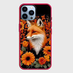 Чехол для iPhone 14 Pro Max Элегантная лиса и цветы, цвет: 3D-малиновый