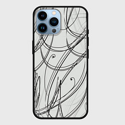 Чехол для iPhone 14 Pro Max Монохромные завитки, цвет: 3D-черный