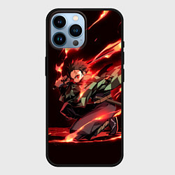 Чехол для iPhone 14 Pro Max Тандзиро пламя, цвет: 3D-черный