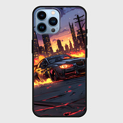 Чехол для iPhone 14 Pro Max BMW огненная дорога, цвет: 3D-черный