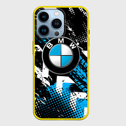 Чехол для iPhone 14 Pro Следы от шин BMW, цвет: 3D-желтый