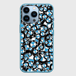 Чехол для iPhone 14 Pro BMW PATTERN LOGO, цвет: 3D-голубой