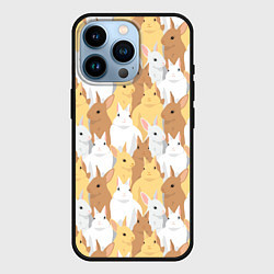 Чехол для iPhone 14 Pro Белые, рыжие, коричневые, серые кролики, цвет: 3D-черный
