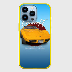 Чехол для iPhone 14 Pro Американский маслкар Chevrolet Corvette, цвет: 3D-желтый