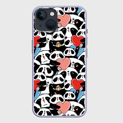 Чехол для iPhone 14 Funny Pandas, цвет: 3D-светло-сиреневый