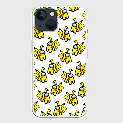 Чехол для iPhone 14 Among us Pikachu, цвет: 3D-белый