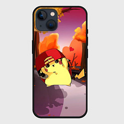 Чехол для iPhone 14 Пикачу в бейсболке, цвет: 3D-черный