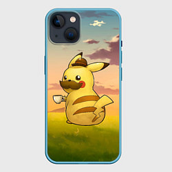 Чехол для iPhone 14 Детектив Пикачу, цвет: 3D-голубой