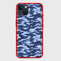 Чехол для iPhone 14 Синий Камуфляж Camouflage, цвет: 3D-красный