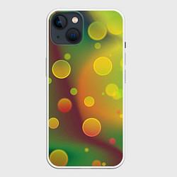 Чехол для iPhone 14 Кружочки на разноцветном фоне, цвет: 3D-белый