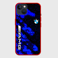 Чехол для iPhone 14 BMW sport amg colors blue, цвет: 3D-красный