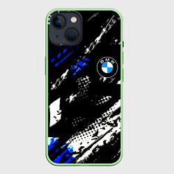 Чехол для iPhone 14 BMW stripes color auto sport, цвет: 3D-салатовый