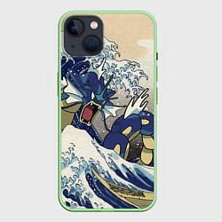 Чехол для iPhone 14 Kanagawa wave - Gyarados, цвет: 3D-салатовый