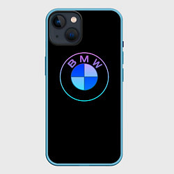 Чехол для iPhone 14 BMW neon logo, цвет: 3D-голубой