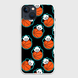 Чехол для iPhone 14 Панда с мячом паттерн, цвет: 3D-белый