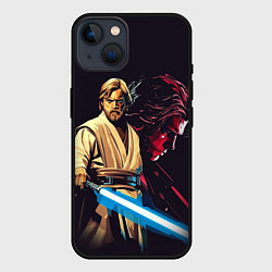 Чехол для iPhone 14 Оби Ван и Энакин - Звездные войны, цвет: 3D-черный