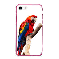 Чехол iPhone 7/8 матовый Яркий попугай, цвет: 3D-малиновый