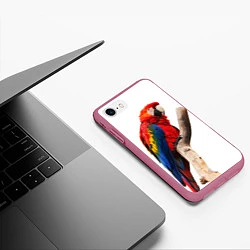Чехол iPhone 7/8 матовый Яркий попугай, цвет: 3D-малиновый — фото 2