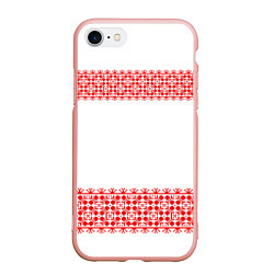Чехол iPhone 7/8 матовый Славянский орнамент (на белом), цвет: 3D-светло-розовый