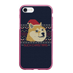 Чехол iPhone 7/8 матовый Doge Such Christmas, цвет: 3D-малиновый