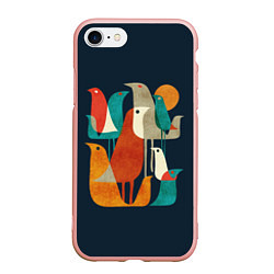 Чехол iPhone 7/8 матовый Осенние птицы, цвет: 3D-светло-розовый