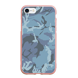 Чехол iPhone 7/8 матовый Камуфляж: голубой/синий, цвет: 3D-светло-розовый