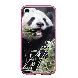 Чехол iPhone 7/8 матовый Панда кушает, цвет: 3D-малиновый