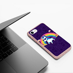 Чехол iPhone 7/8 матовый Радужный единорог, цвет: 3D-светло-розовый — фото 2