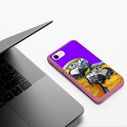 Чехол iPhone 7/8 матовый Попугайчики, цвет: 3D-малиновый — фото 2
