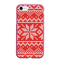 Чехол iPhone 7/8 матовый Новогодний узор: снежинки, цвет: 3D-малиновый