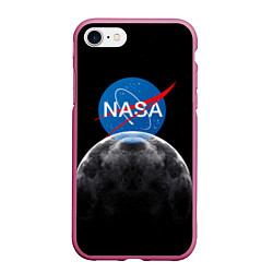 Чехол iPhone 7/8 матовый NASA: Moon Rise, цвет: 3D-малиновый