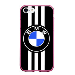 Чехол iPhone 7/8 матовый BMW: White Strips, цвет: 3D-малиновый