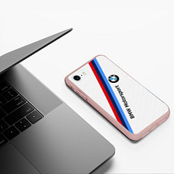 Чехол iPhone 7/8 матовый BMW Motorsport: White Carbon, цвет: 3D-светло-розовый — фото 2