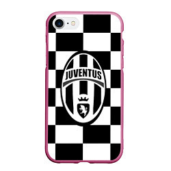 Чехол iPhone 7/8 матовый FC Juventus: W&B Grid, цвет: 3D-малиновый