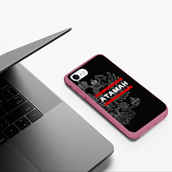 Чехол iPhone 7/8 матовый Атаман: герб РФ, цвет: 3D-малиновый — фото 2