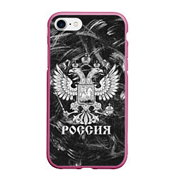 Чехол iPhone 7/8 матовый Россия: Серый мотив, цвет: 3D-малиновый