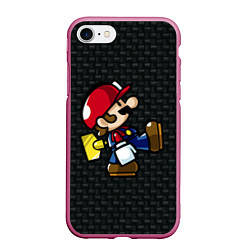 Чехол iPhone 7/8 матовый Super Mario: Black Brick, цвет: 3D-малиновый
