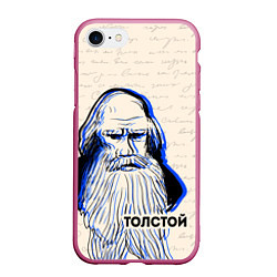 Чехол iPhone 7/8 матовый Лев Толстой, цвет: 3D-малиновый