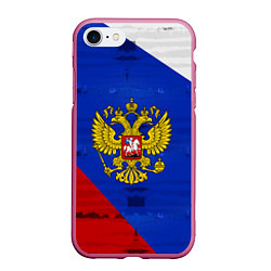 Чехол iPhone 7/8 матовый Россия: триколор, цвет: 3D-малиновый