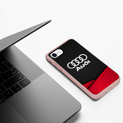 Чехол iPhone 7/8 матовый Audi: Grey Carbon, цвет: 3D-светло-розовый — фото 2