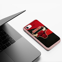 Чехол iPhone 7/8 матовый Chicago Bulls: Old Style, цвет: 3D-светло-розовый — фото 2