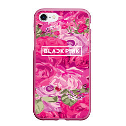 Чехол iPhone 7/8 матовый Black Pink: Abstract Flowers, цвет: 3D-малиновый